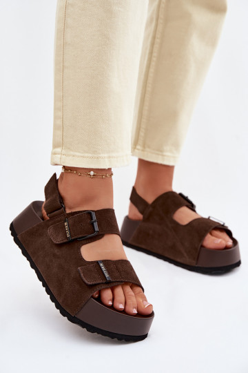 Suède sandalen met platform Big Star TT274236 chocolade kleur 2