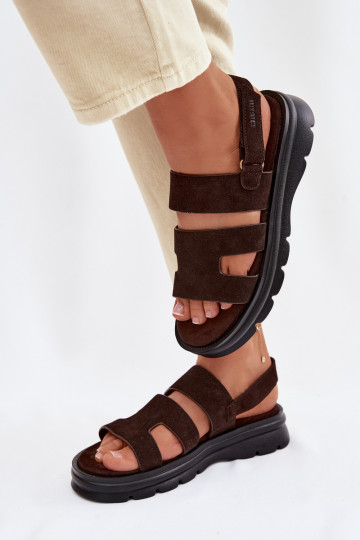 Dames suède sandalen Big Star TT274483 chocolade kleur