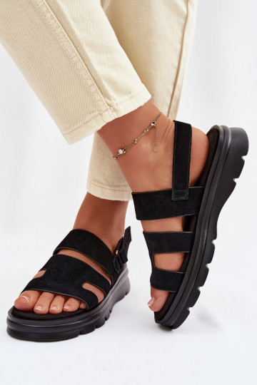 Dames suède sandalen Big Star TT274484 zwarte kleur