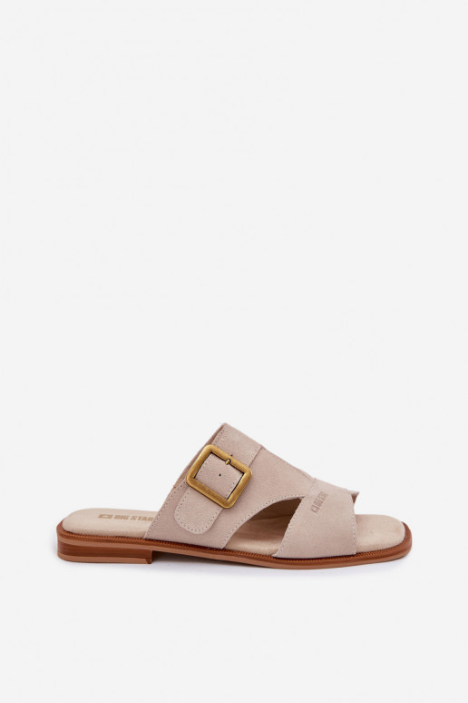 Dames suède pantoffels met brede hakken met gespen Big Star TT274476 beige