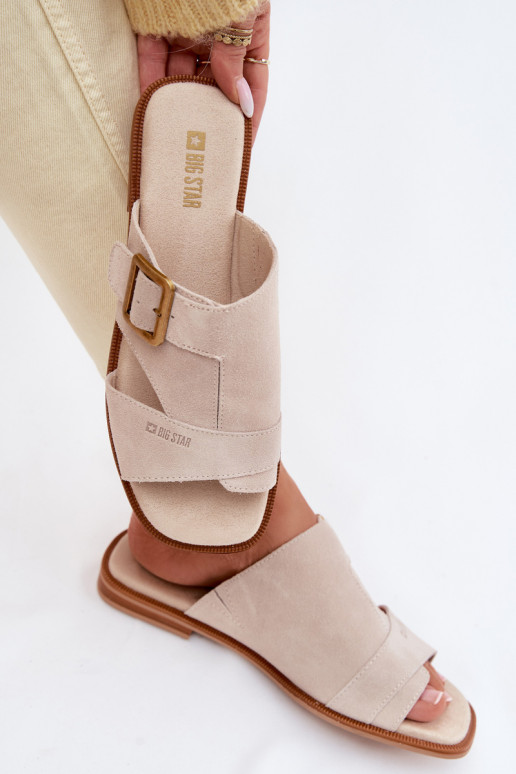Dames suède pantoffels met brede hakken met gespen Big Star TT274476 beige
