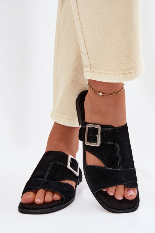 Dames suède pantoffels met brede hakken met gespen Big Star TT274477 zInart