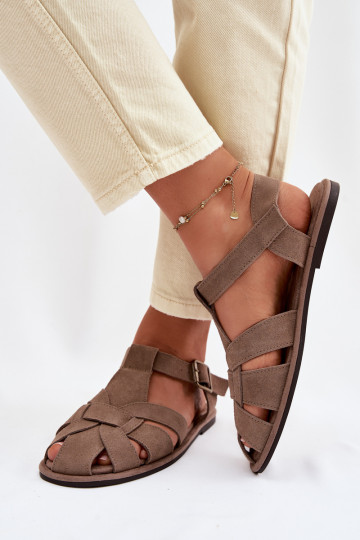 Plat suède sandalen voor dames Big Star TT274250 zandkleur 2