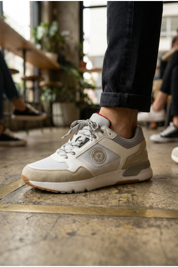 Heren sneakers met platform witte en blauwe kleur
