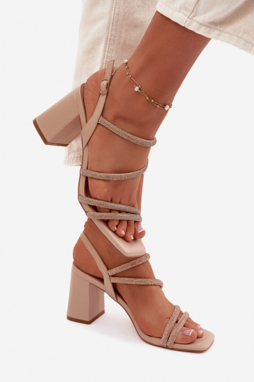 Damessandalen met hoge hakken Met Strepen En zirkonen beige Brelia