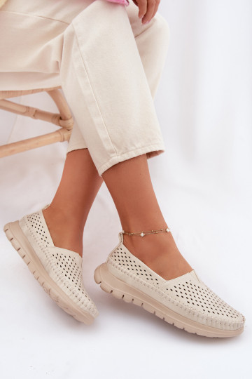 Dames mocassins met opengewerkte elementen Sergio Leone MK099H zand-goudkleurig