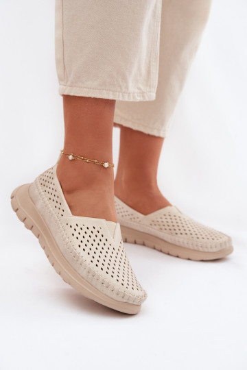 Dames mocassins met opengewerkte elementen Sergio Leone MK099H zand-goudkleurig 2