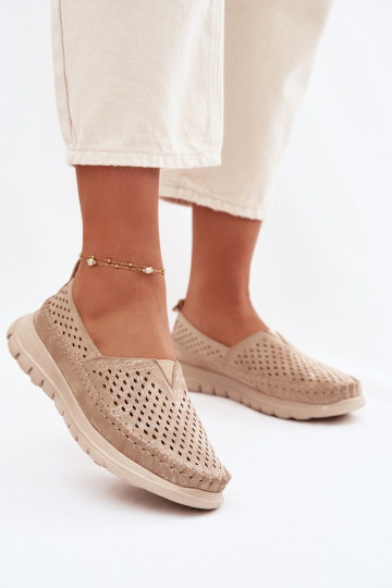 Dames mocassins met opengewerkte elementen Sergio Leone MK099H goudkleurig 2