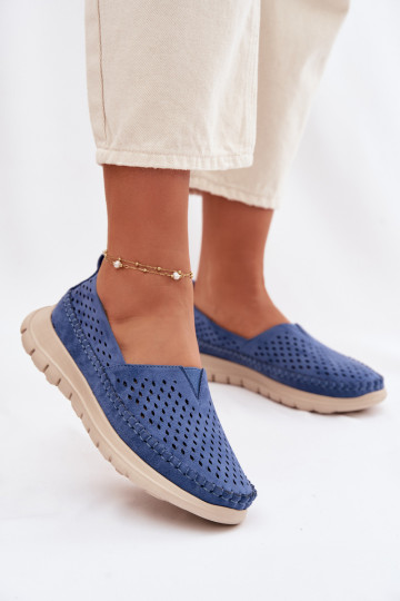 Dames mocassins met opengewerkte elementen Sergio Leone MK099H blauw