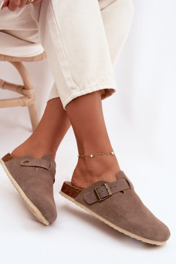 Dames slippers klompen van natuurlijk suede Vinceza 101332 zandkleurig