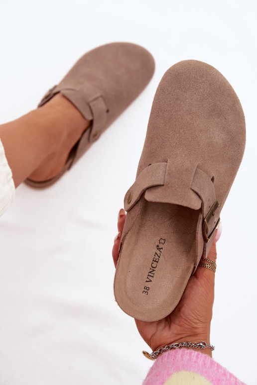 Damespantoffels KlompenOpturalnego van suèdeu Vinceza 101332 beige