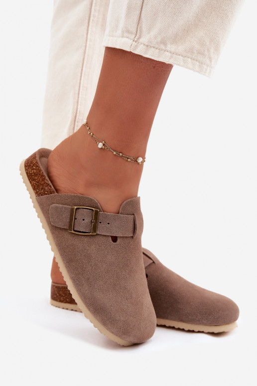 Damespantoffels KlompenOpturalnego van suèdeu Vinceza 101332 beige