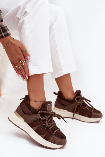 Gevoerde sneakers dames met plateau bruin Juvira