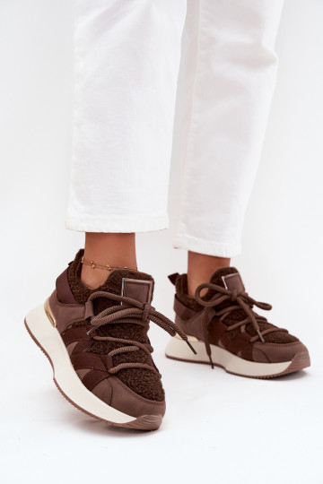 Gevoerde sneakers dames met plateau bruin Juvira 2