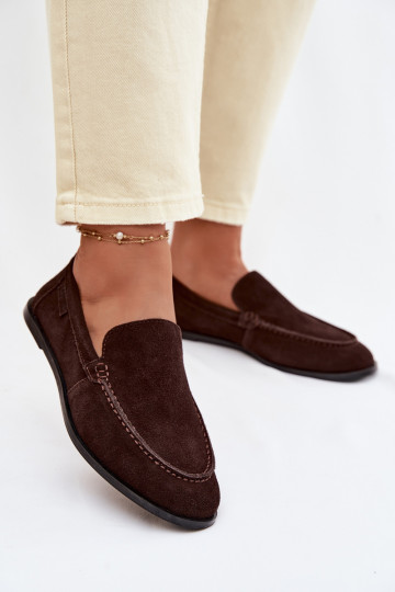 Damesmokassins van natuurlijk suede Big Star TT274208 in chocoladekleur 2