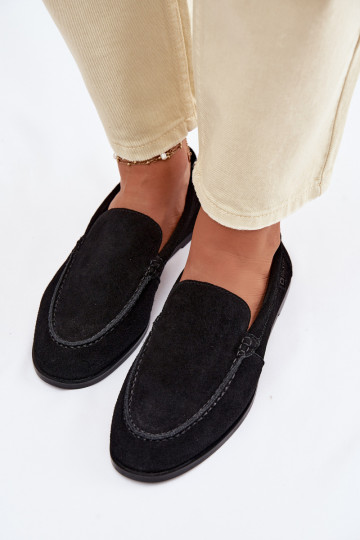 Damesmokassins van natuurlijk suede Big Star TT274209 in zwart