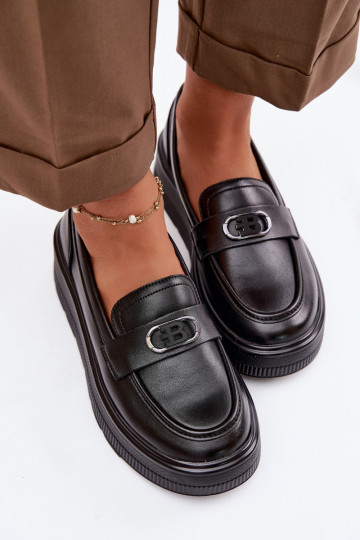 Dames leren mocassins met platform Vinceza 39974 zwarte kleur