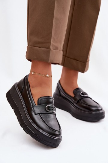 Dames leren mocassins met platform Vinceza 39974 zwarte kleur 2