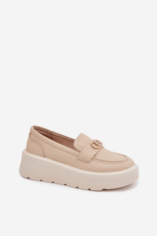 Leer Damesmocassins op het platform Vinceza 39974 beige