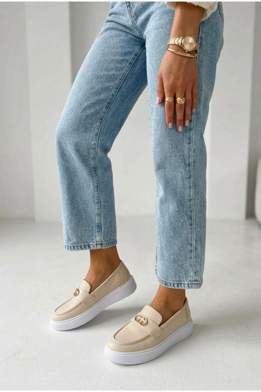 Leer Damesmocassins op het platform Vinceza 39974 beige