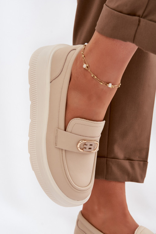 Leer Damesmocassins op het platform Vinceza 39974 beige