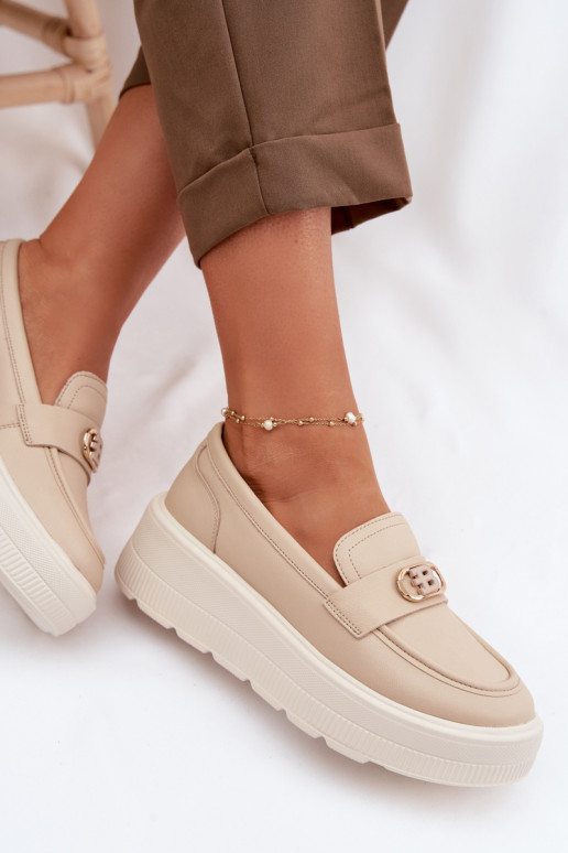 Leer Damesmocassins op het platform Vinceza 39974 beige