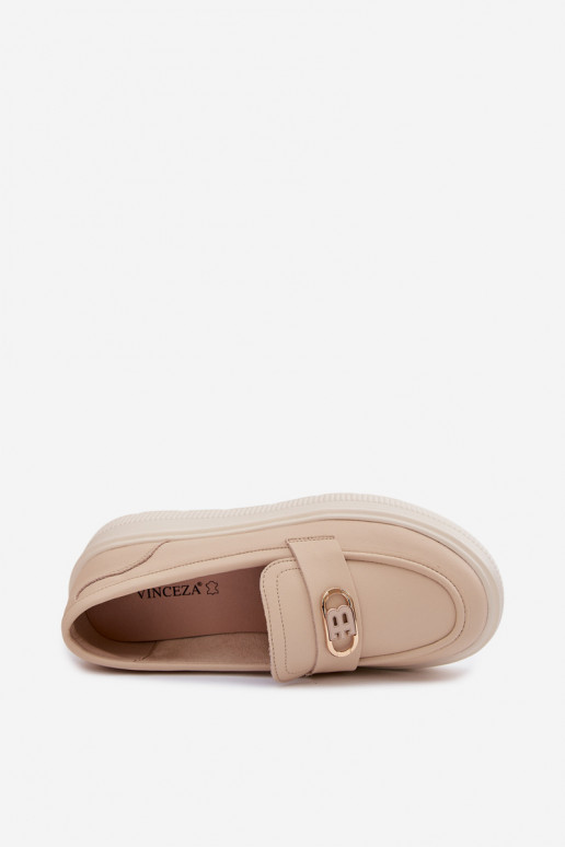 Leer Damesmocassins op het platform Vinceza 39974 beige