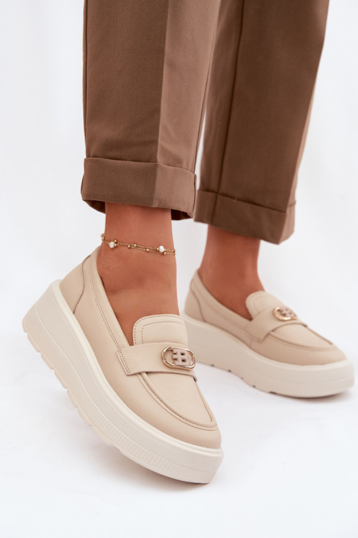 Leer Damesmocassins op het platform Vinceza 39974 beige