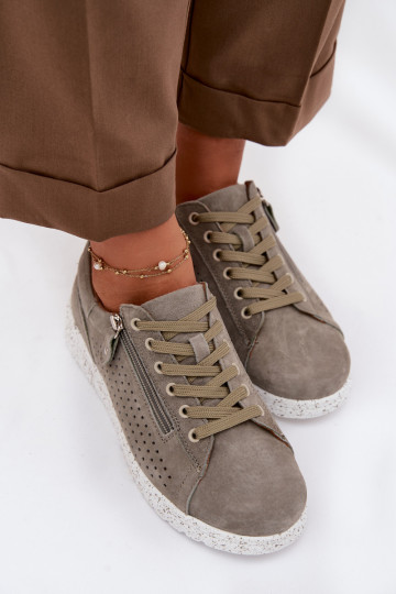 Dames suède schoenen met rits Cemela khaki kleur