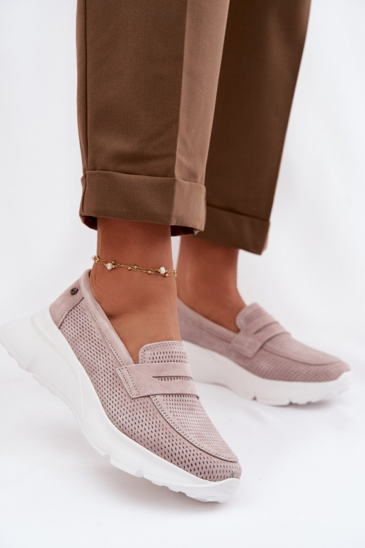 dames mocassinsOpturalnego van suèdeu met platform Vinceza 79626 beige