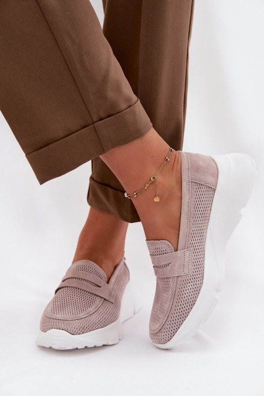 dames mocassinsOpturalnego van suèdeu met platform Vinceza 79626 beige