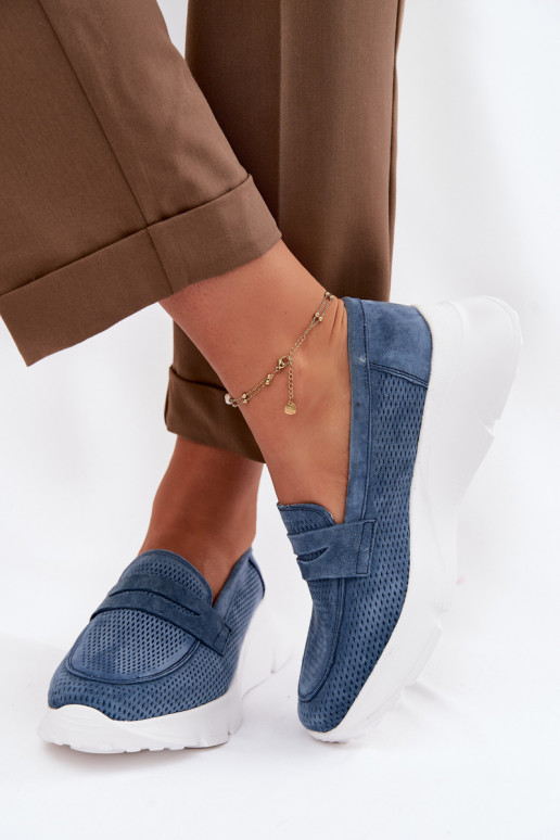 dames mocassinsOpturalnego van suèdeu met platform Vinceza 79626 donkerblauIn