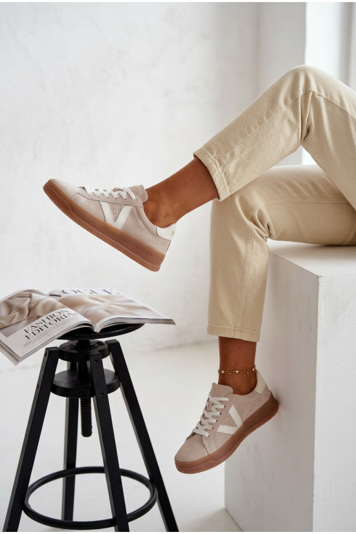 Sneakers model schoenen DamesOpturalnego van suèdeu met platform Vinceza 79597 beige