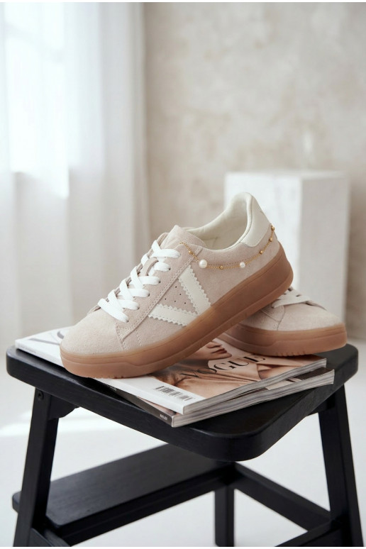 Sneakers model schoenen DamesOpturalnego van suèdeu met platform Vinceza 79597 beige