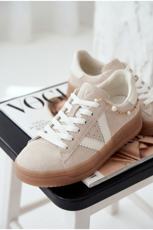 Sneakers model schoenen DamesOpturalnego van suèdeu met platform Vinceza 79597 beige