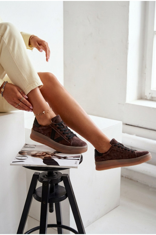 Sneakers model schoenen DamesOpturalnego van suèdeu met platform Vinceza 79597 bruine kleur