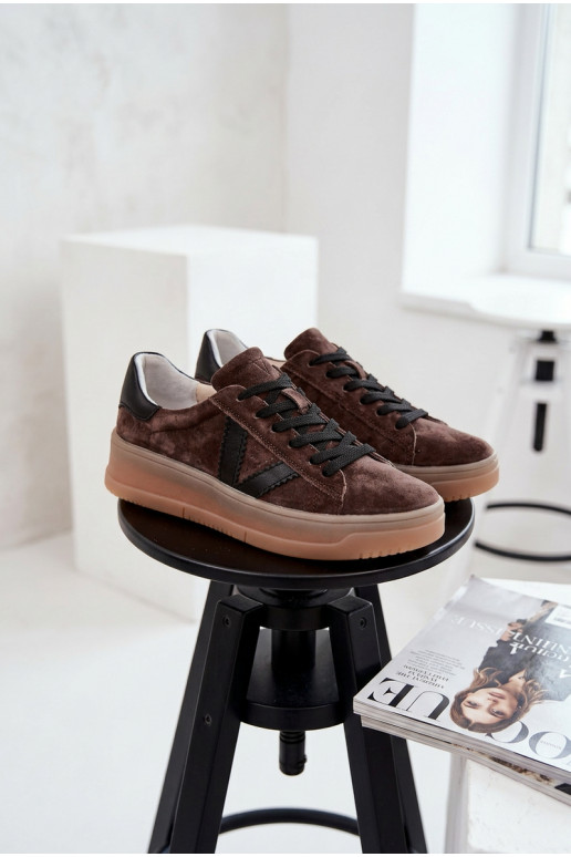 Sneakers model schoenen DamesOpturalnego van suèdeu met platform Vinceza 79597 bruine kleur
