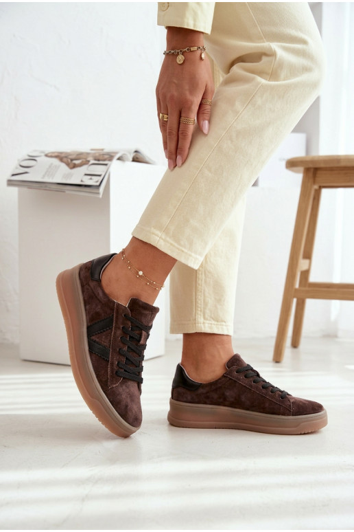 Sneakers model schoenen DamesOpturalnego van suèdeu met platform Vinceza 79597 bruine kleur