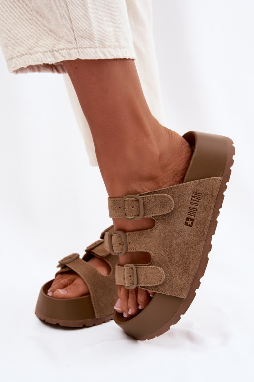 Damespantoffels met platform Met Strepen Big Star TT274530 bruine kleur