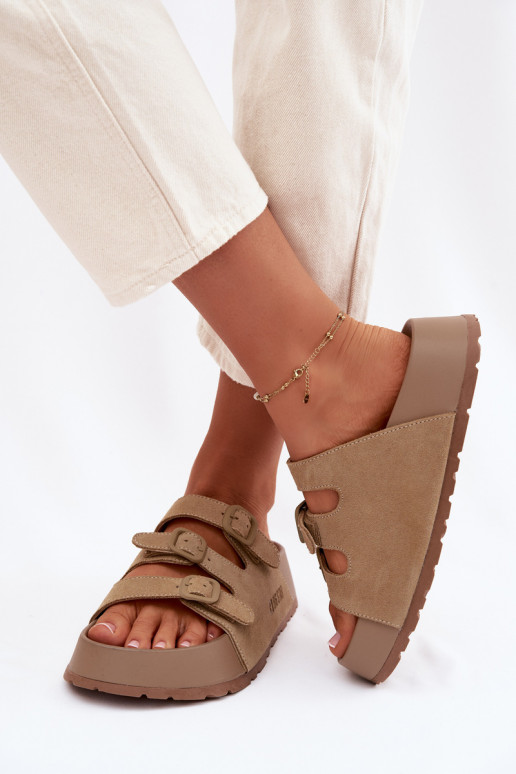 Damespantoffels met platform Met Strepen Big Star TT274529 beige