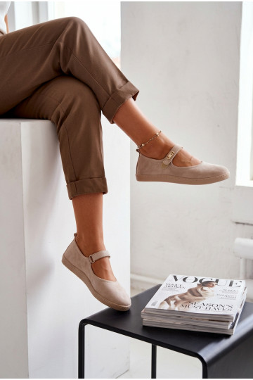 Leer Ballerinas van suède Barefoot met riemen Zazoo 10206 beige