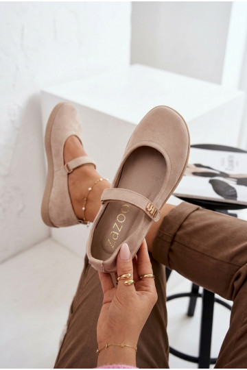 Leer Ballerinas van suède Barefoot met riemen Zazoo 10206 beige 2