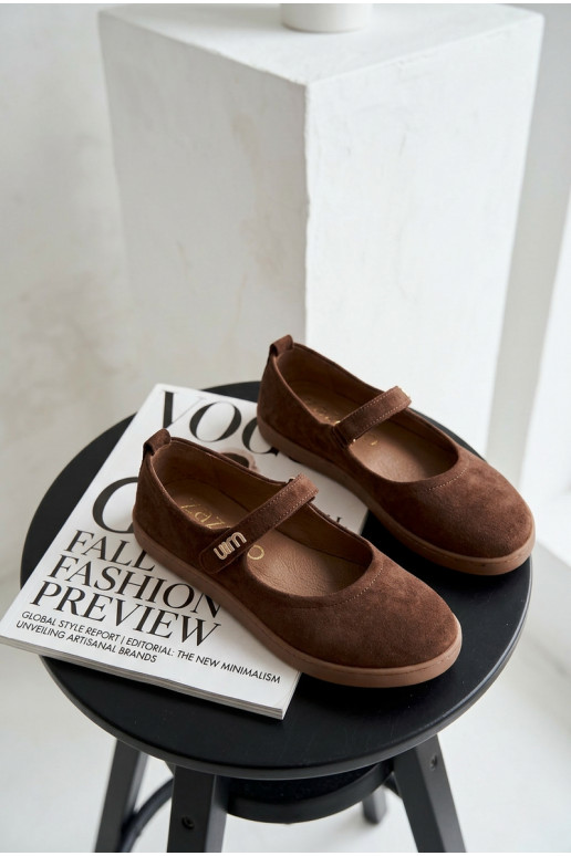 Leer Ballerinas van suède Barefoot met riemen Zazoo 10206 CzekoladoIne