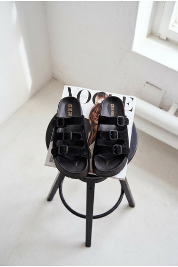 Big Star TT274531 dames slippers met plateau en bandjes in zwart