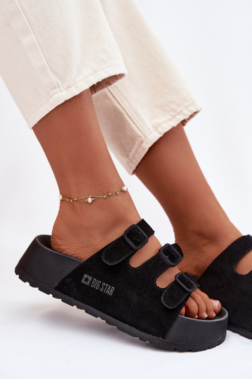 Big Star TT274531 dames slippers met plateau en bandjes in zwart