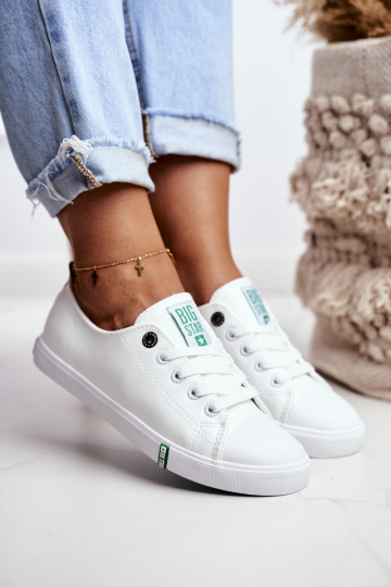 Dames leren sportschoenen Big Star GG274006 wit-groen