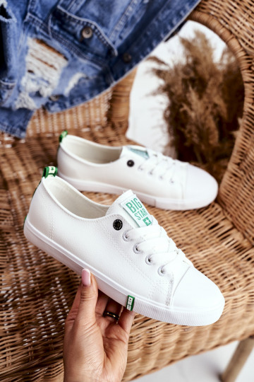 Dames leren sportschoenen Big Star GG274006 wit-groen 2