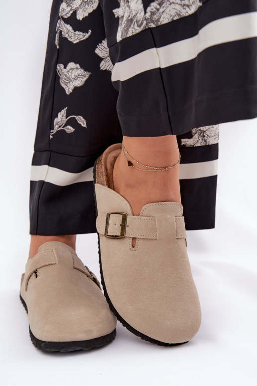 Suede pantoffels Klompen Dames met gespen Big Star RR274A385 beige