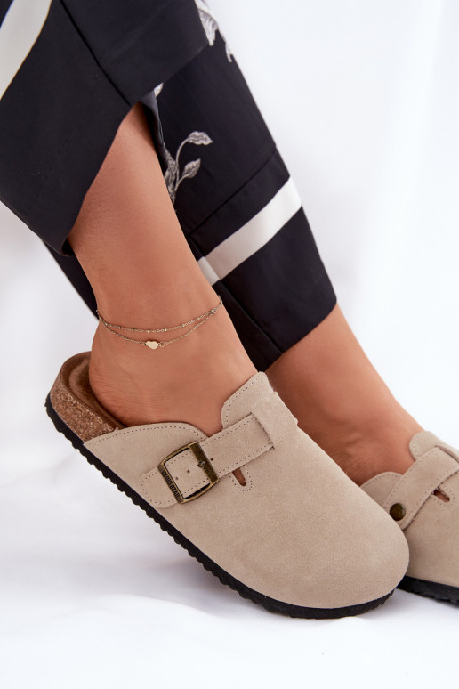 Suede pantoffels Klompen Dames met gespen Big Star RR274A385 beige