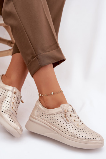 Leer met elementen van opengeInerkt schoenen Dames Vinceza 79603 gouden kleur